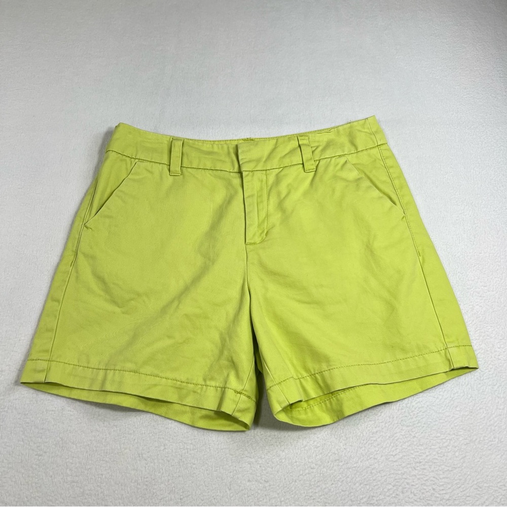 Merona Fit 1 Chino Shorts Women's Size 6 Mid Rise 100% Cotton Green Flat Front